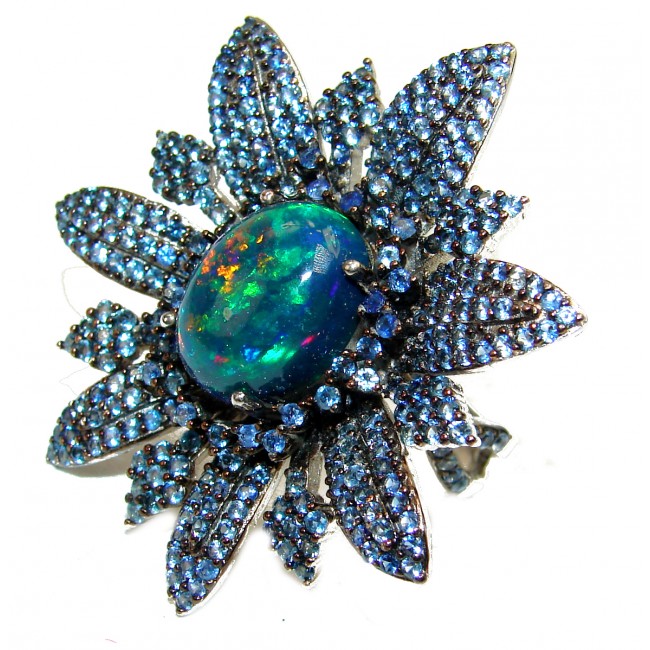 Superior quality Black Opal Sapphire .925 Sterling Silver handcrafted Ring size 8 1/4