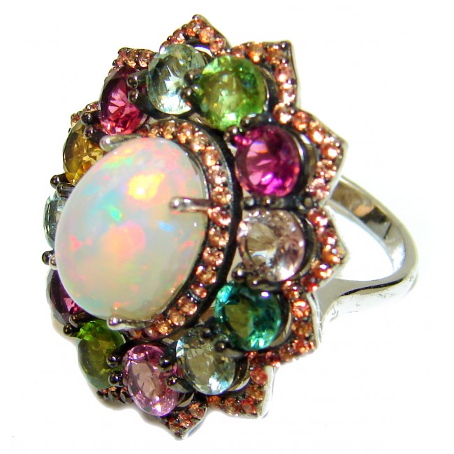 Genuine Ethiopian Opal Tourmaline 18K Gold over .925 Sterling Silver handmade Ring size 7