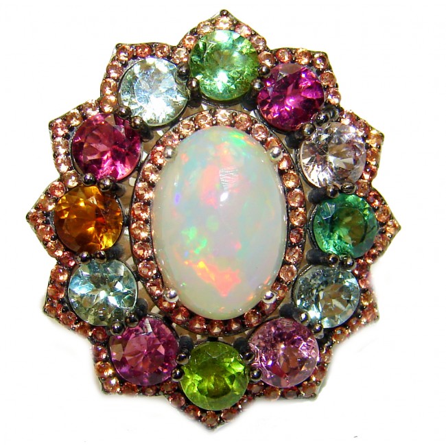 Genuine Ethiopian Opal Tourmaline 18K Gold over .925 Sterling Silver handmade Ring size 7