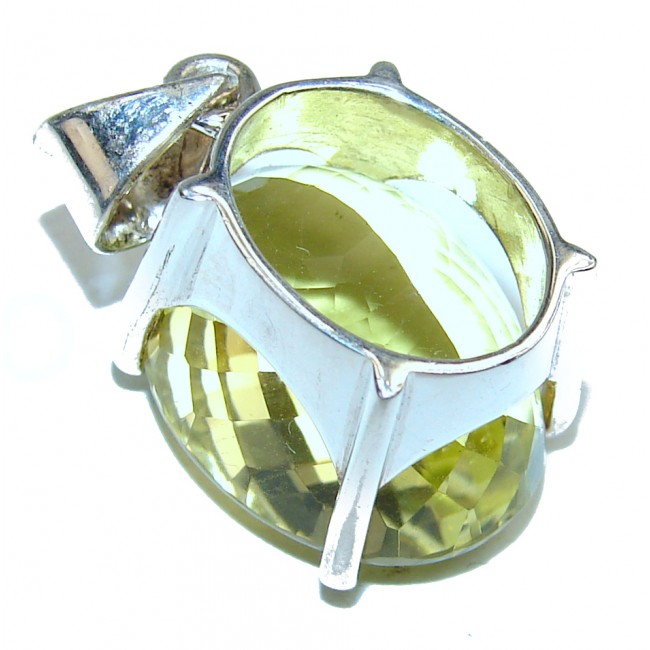 Oval cut 13.5 carat Genuine Lemon Quartz .925 Sterling Silver handcrafted pendant