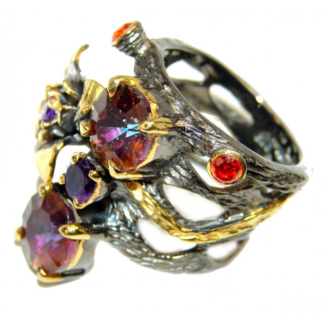 Special Fire orange Topaz Sapphire .925 Sterling Silver handmade ring s. 8