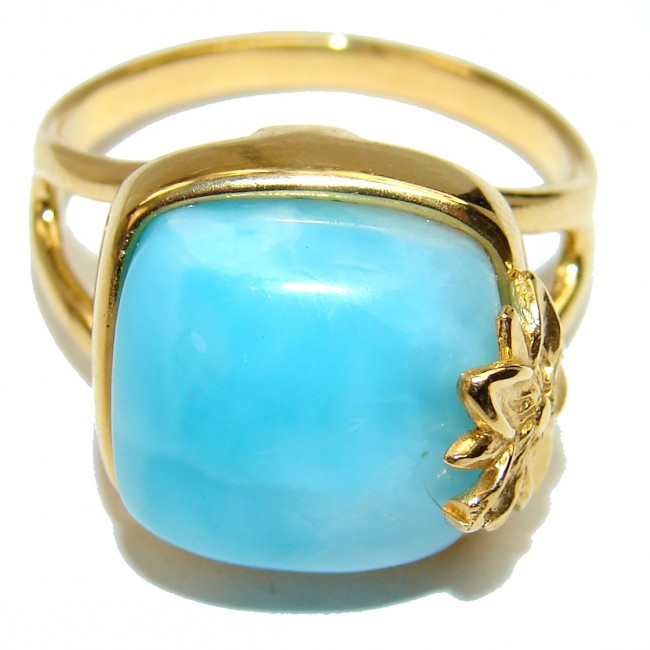15.6 carat Larimar 18K White Gold over .925 Sterling Silver handcrafted Ring s. 10