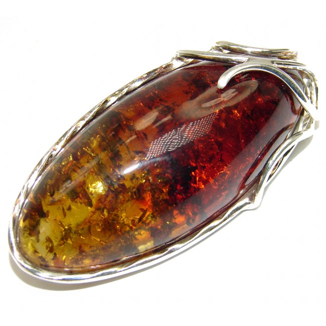 Huge Baltic Polish Amber Sterling Silver handcrafted Brooch