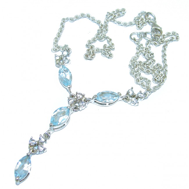 Great Masterpiece genuine Swiss Blue Topaz .925 Sterling Silver handmade necklace