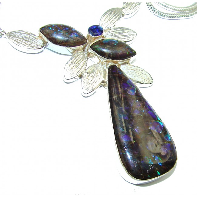 Natural Canadian Ammolite 14K Gold Rhodium over .925 Sterling Silver handmade necklace