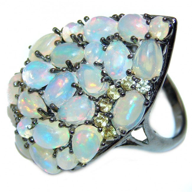 Dare to Dazzle Genuine Ethiopian Opal Yelllow Sapphire .925 Sterling Silver handmade Ring size 7 1/4
