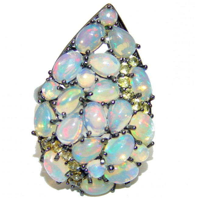 Dare to Dazzle Genuine Ethiopian Opal Yelllow Sapphire .925 Sterling Silver handmade Ring size 7 1/4