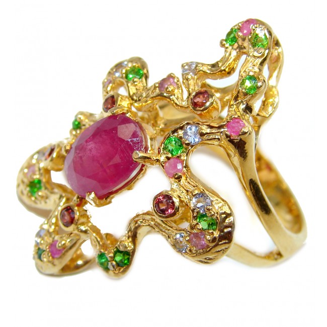 Sublime Butterfly authentic Ruby 18K Gold over .925 Sterling Silver handmade Ring s. 8