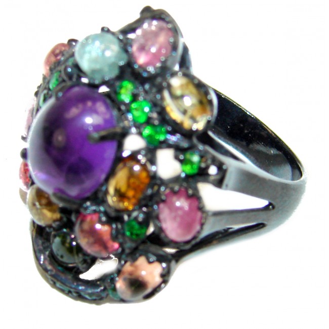 Vintage Style 10.2 carat Amethyst black rhodium over .925 Sterling Silver handmade Cocktail Ring s. 9