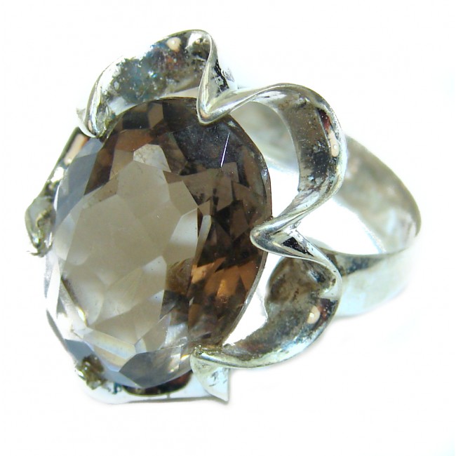 Very Bold Champagne Smoky Topaz 18K Gold over .925 Sterling Silver Ring size 6 1/4