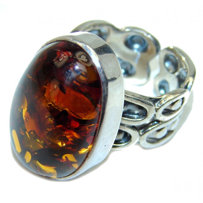 Excellent quality Baltic Amber .925 Sterling Silver handcrafted Ring s. 8 adjustable