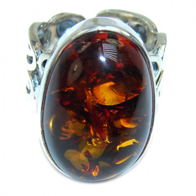 Excellent quality Baltic Amber .925 Sterling Silver handcrafted Ring s. 8 adjustable