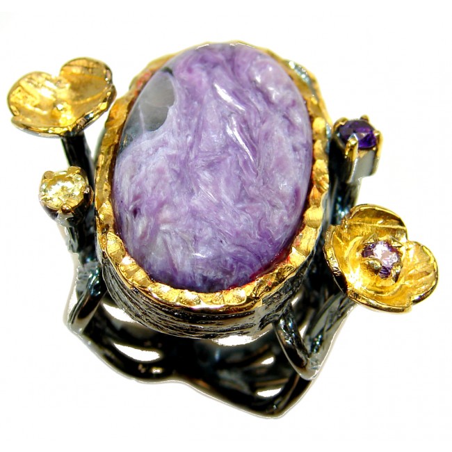Natural Siberian Charoite .925 Sterling Silver handcrafted ring size 6