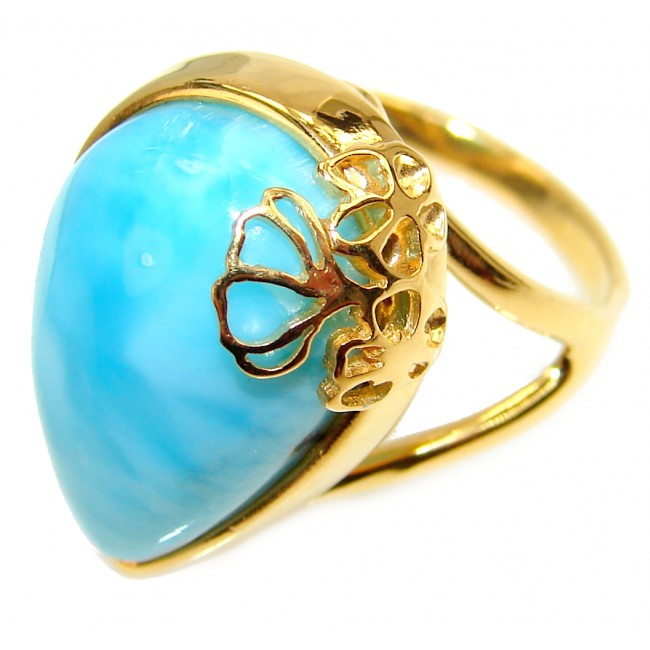 15.6 carat Larimar 18K Gold over .925 Sterling Silver handcrafted Ring s. 8