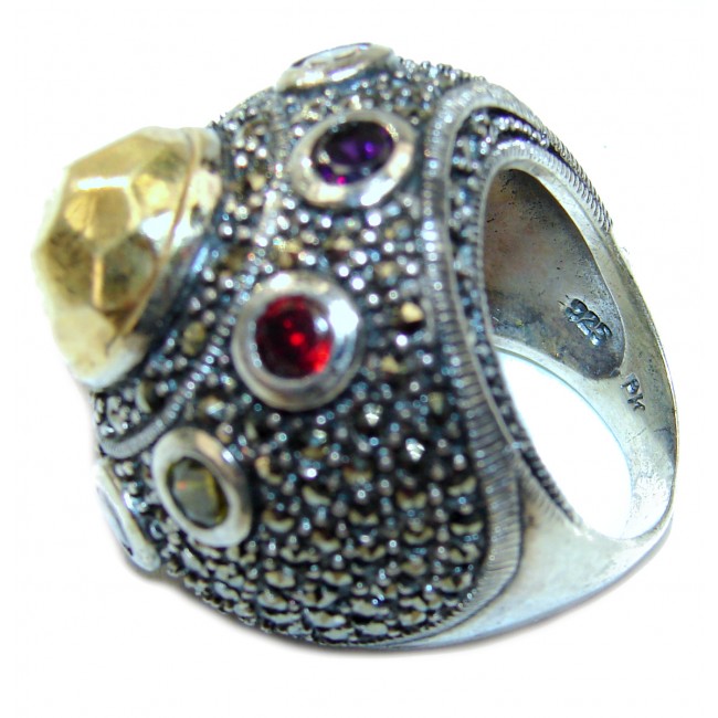 Huge Sweet Heart Multigem .925 Silver handcrafted Ring s. 7