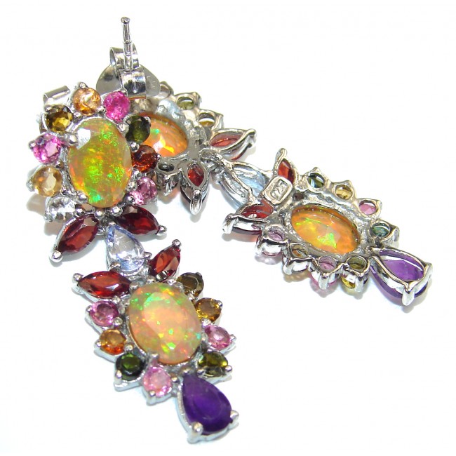 Authentic Ethiopian Fire Opal .925 Sterling Silver handcrafted statement earrings