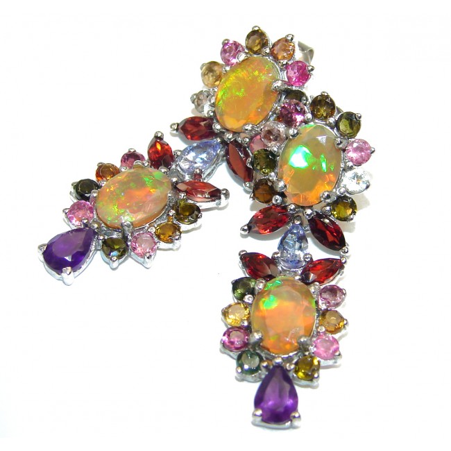Authentic Ethiopian Fire Opal .925 Sterling Silver handcrafted statement earrings