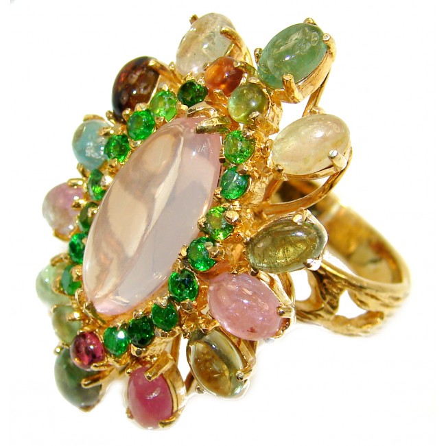 Rose Garden Authentic Rose Quartz 14K Gold over .925 Sterling Silver brilliantly handcrafted ring s. 7 3/4