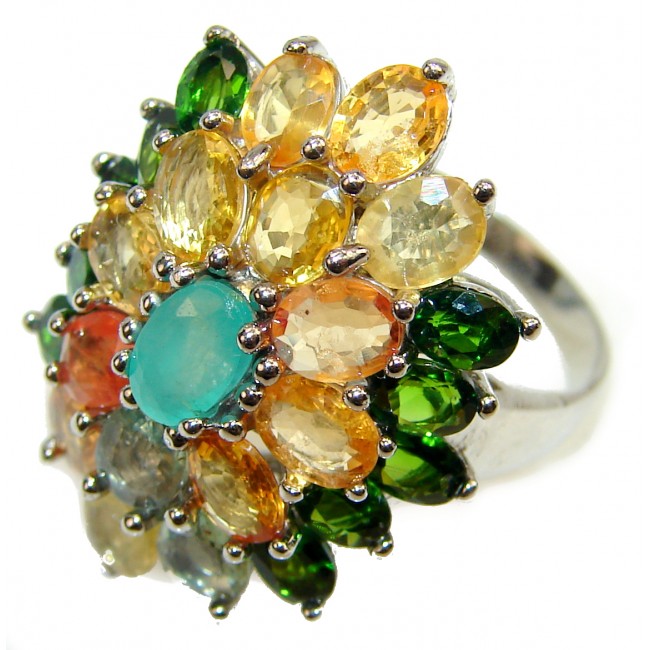 Victorian Style Emerald & Sapphire .925 Sterling Silver ring; s. 8