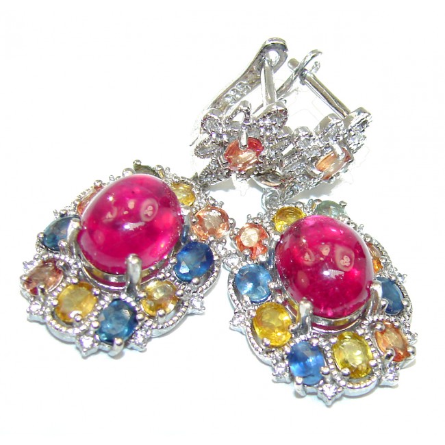 Spectacular Ruby Sapphire .925 Sterling Silver handcrafted earrings