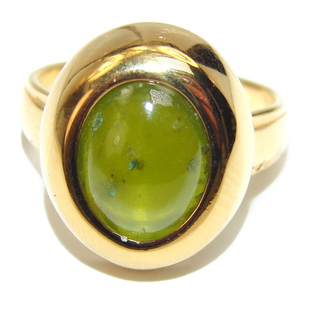 Authentic 15.2ct Green Tourmaline Yellow gold over .925 Sterling Silver brilliantly handcrafted ring s. 7