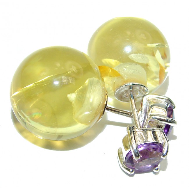 Huge Modern Beauty Amber Amethyst .925 Sterling Silver entirely handcrafted reversable earrings