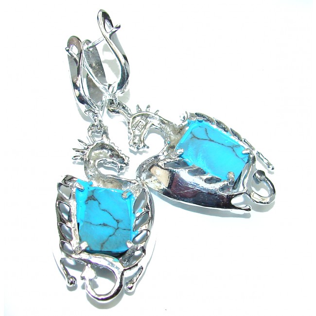 Spectacular Gothic Dragon Blue Turquoise .925 Sterling Silver handcrafted Earrings