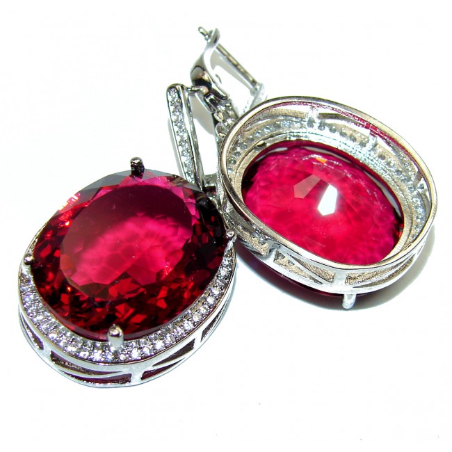 Spectacular Genuine red Topaz .925 Sterling Silver HUGE earrings