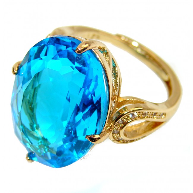 Electric Blue Swiss Blue Topaz 14K Gold over .925 Sterling Silver handmade Ring size 6 3/4