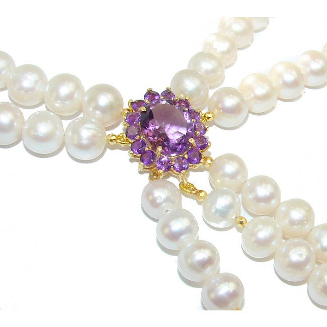 Vintage Style Beauty Pearl & Amethyst .925 Sterling Silver handmade Necklace
