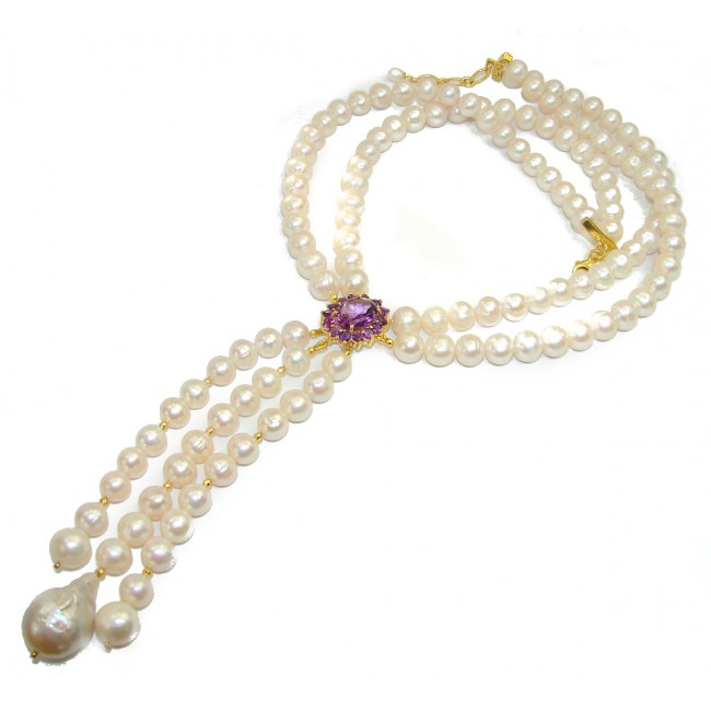 Vintage Style Beauty Pearl & Amethyst .925 Sterling Silver handmade Necklace