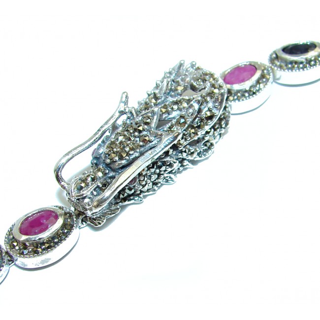 Dragon Authentic Ruby Emerald Sapphire .925 Sterling Silver handmade Large Bracelet