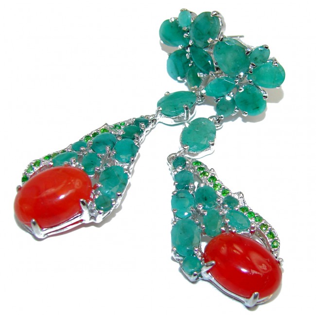 Sublime Orange Carnelian Emerald .925 Sterling Silver handmade earrings