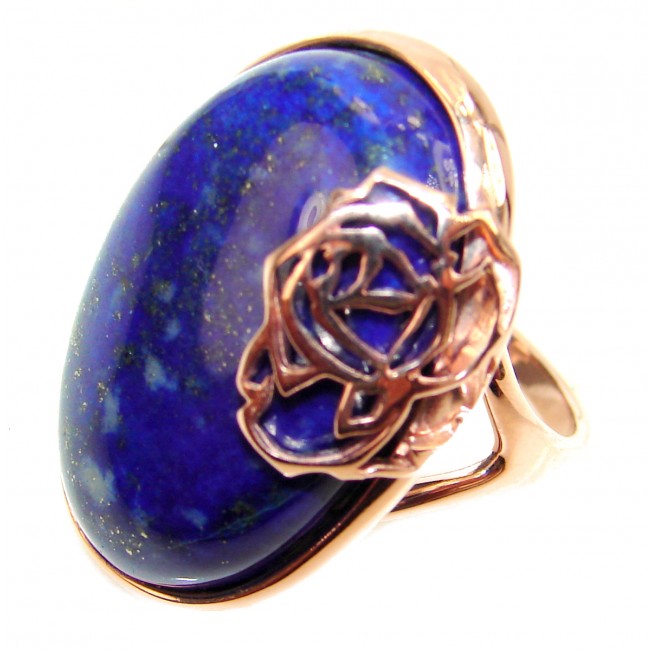 Huge Natural Lapis Lazuli 14K Gold over .925 Sterling Silver handcrafted ring size 6 3/4