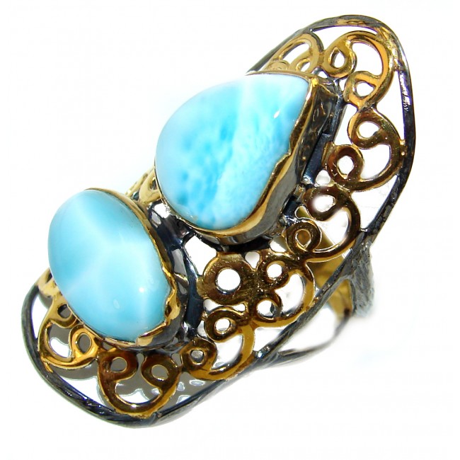 Larimar 18K Gold over .925 Sterling Silver handcrafted Ring s. 8