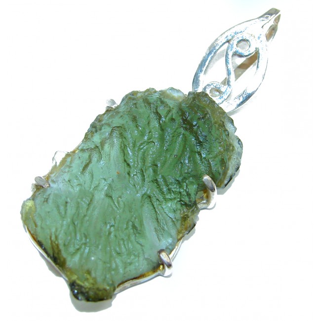 Unique design lab.Green Moldavite .925 Sterling Silver Pendant