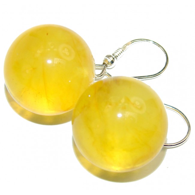 Huge Spheres genuine Amber .925 Sterling Silver entirely handcrafted chunky earrings