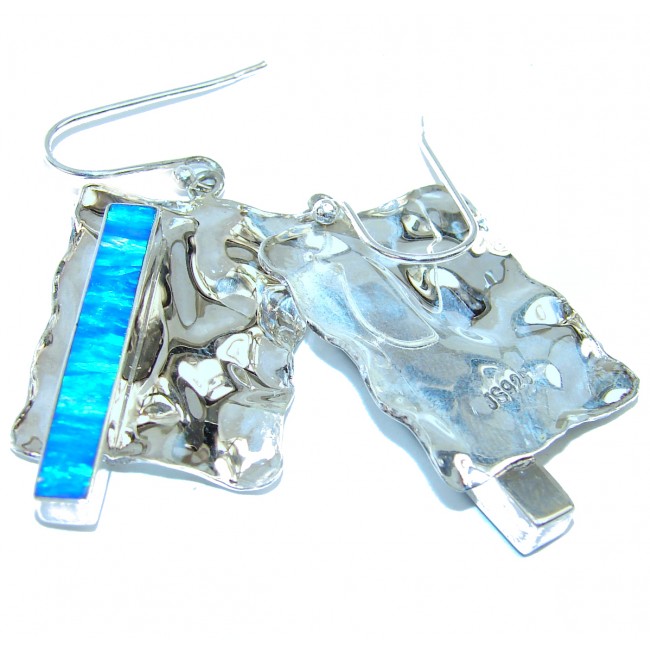 Fire Opal hammered .925 Sterling Silver handcrafted earrings