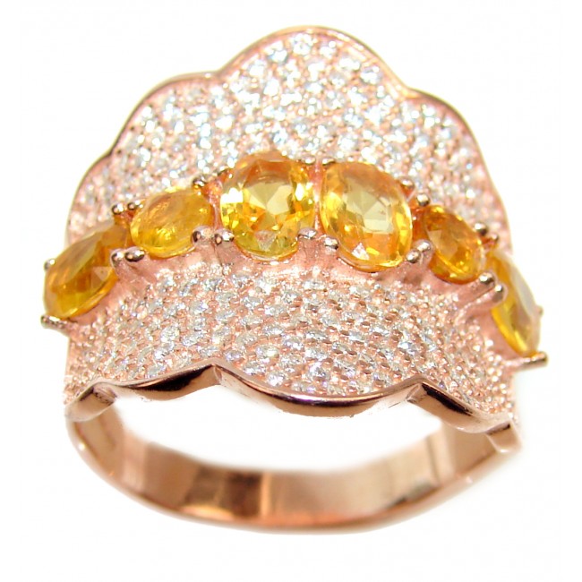Luxurious Style Citrine 14K Gold over .925 Sterling Silver handmade Ring s. 8 1/4