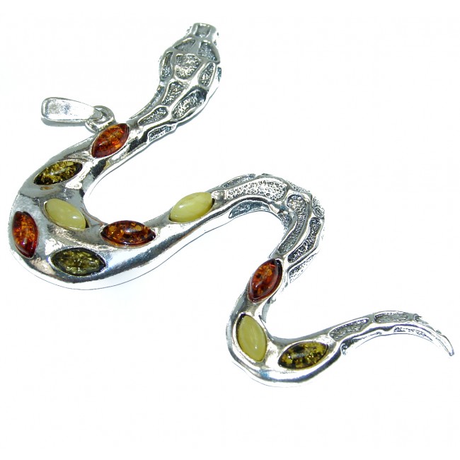 Big Secret Multicolor Snake Baltic Amber Sterling Silver Pendant