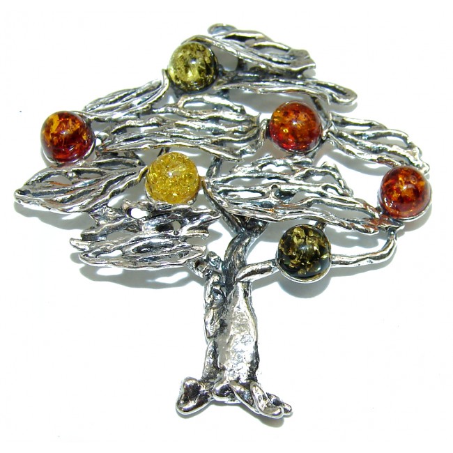 Family Tree Design Polish Amber Sterling Silver Pendant