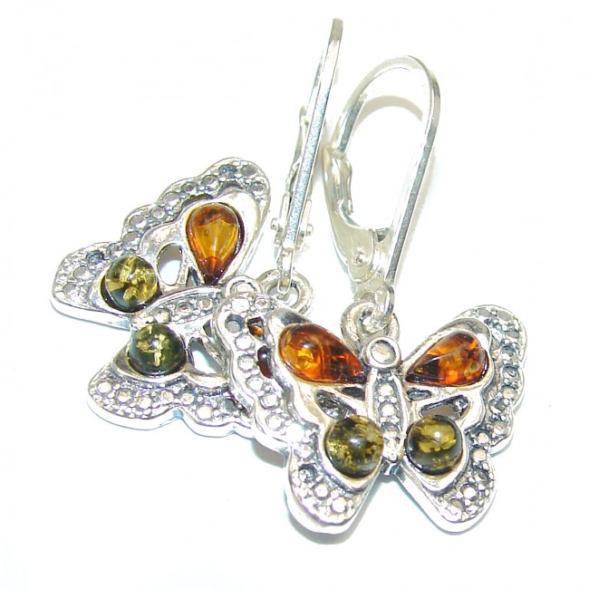 Butterlies Baltic Polish Amber .925 Sterling Silver earrings