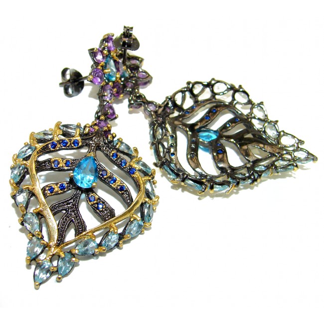 Abundance of Joy Swiss Blue Topaz black rhodium over .925 Sterling Silver handcrafted Large earrings