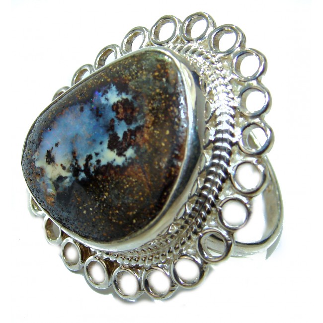 Atlantic Australian Boulder Opal .925 Sterling Silver handcrafted ring size 10