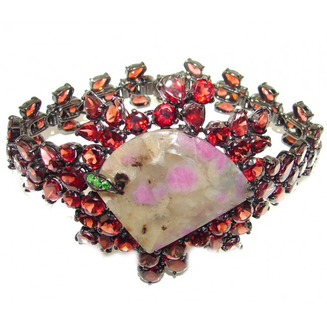Luxurious Style Authentic Ruby black rhodium over .925 Sterling Silver handmade Large Bracelet