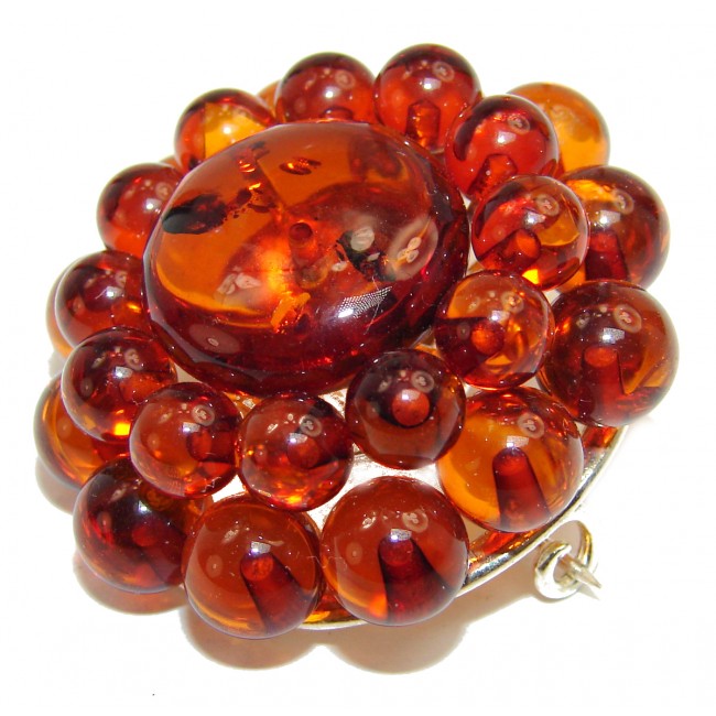 Golden Flower Baltic Polish Amber .925 Sterling Silver handcrafted Brooch
