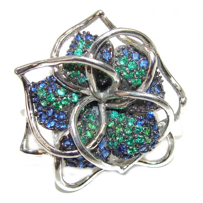 Natural Emerald Sapphire .925 Sterling Silver handcrafted Ring s. 8