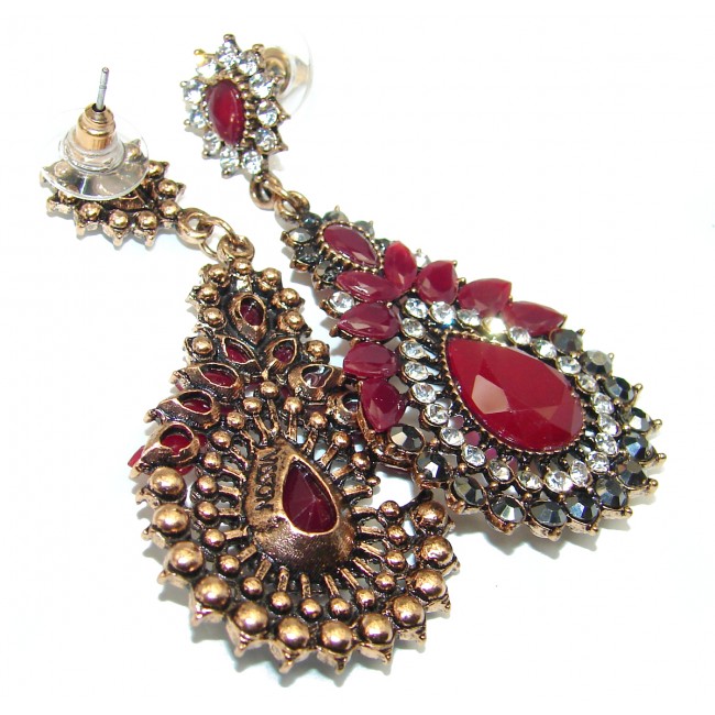Bold Vintage Design Ruby .925 Sterling Silver earrings