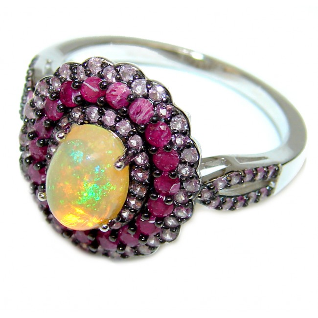 Vintage Design 6.2ctw Genuine Ethiopian Opal Ruby .925 Sterling Silver handmade Ring size 8 1/4