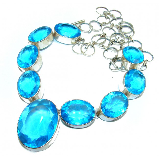 Genuine Electric Blue Quartz .925 Sterling Silver handmade Necklace
